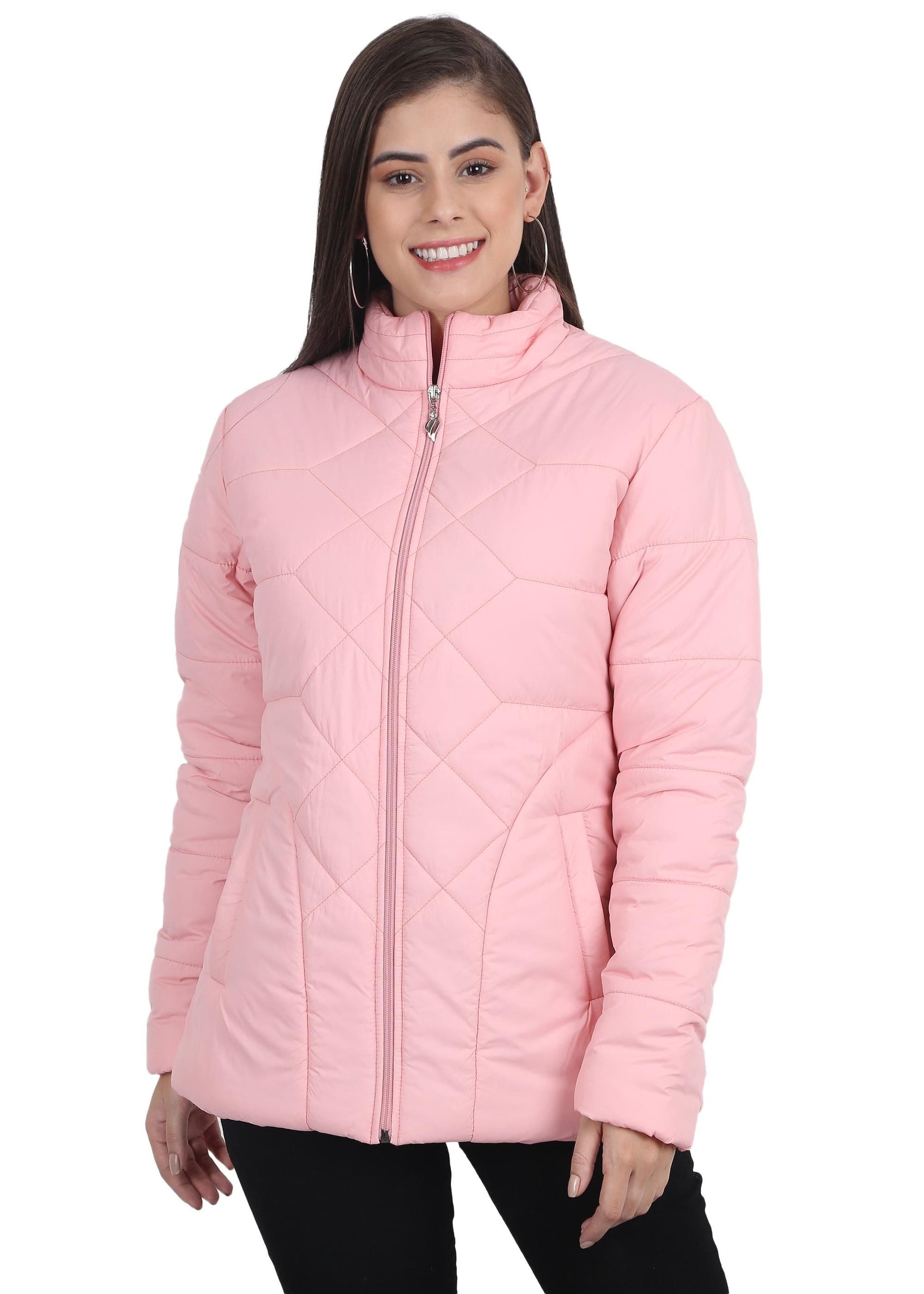 Xohy Women's Pink Winter Wear Full Sleeve Solid Puffer Jacket - PURE