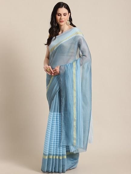 Stunning Stripes Printed Silk Saree - PURE