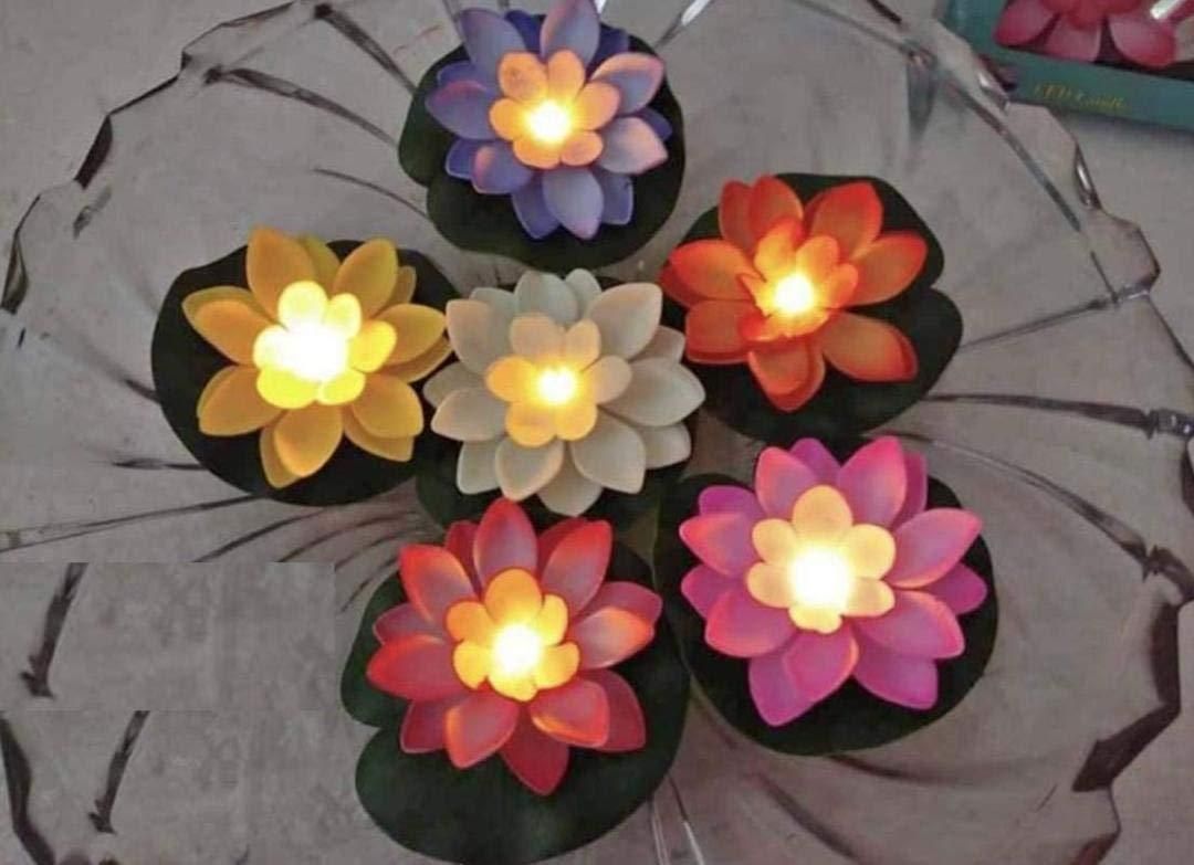 Lotus Flower Floating Diya Set with Water Sensor (Set of 6) - PURE