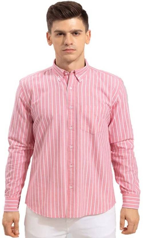 Men Regular Fit Striped Spread Collar Casual Shirt - PURE