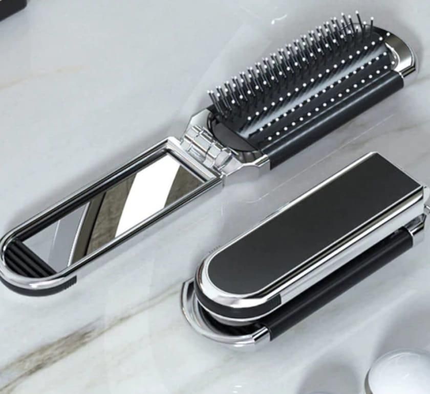 Unisex Travel Folding Mirror Hair Brush - PURE