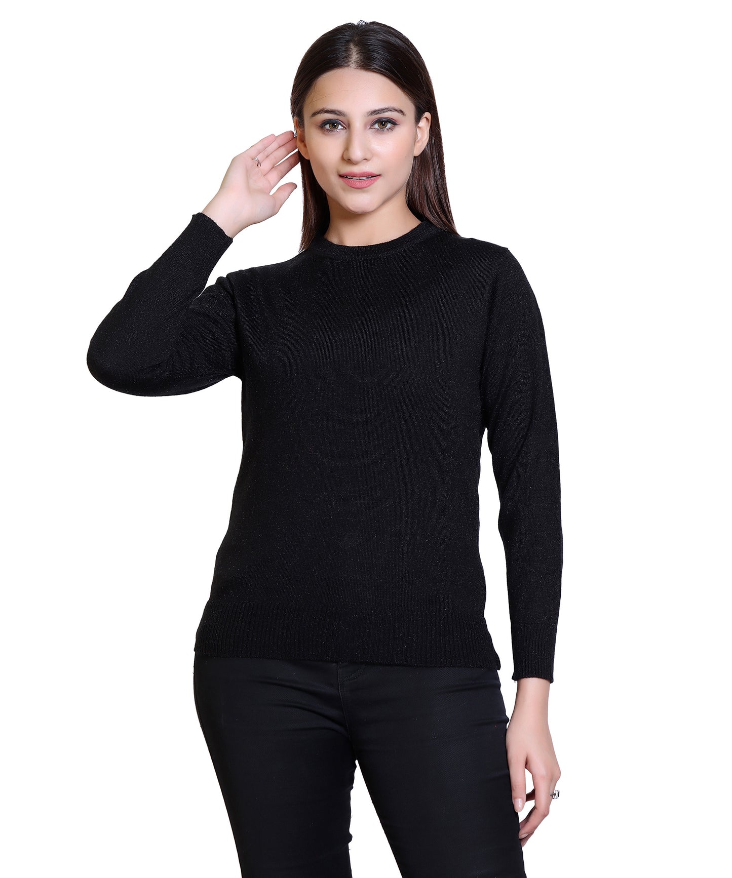 Women's Solid Woolen Full Sleeves Sweater - PURE