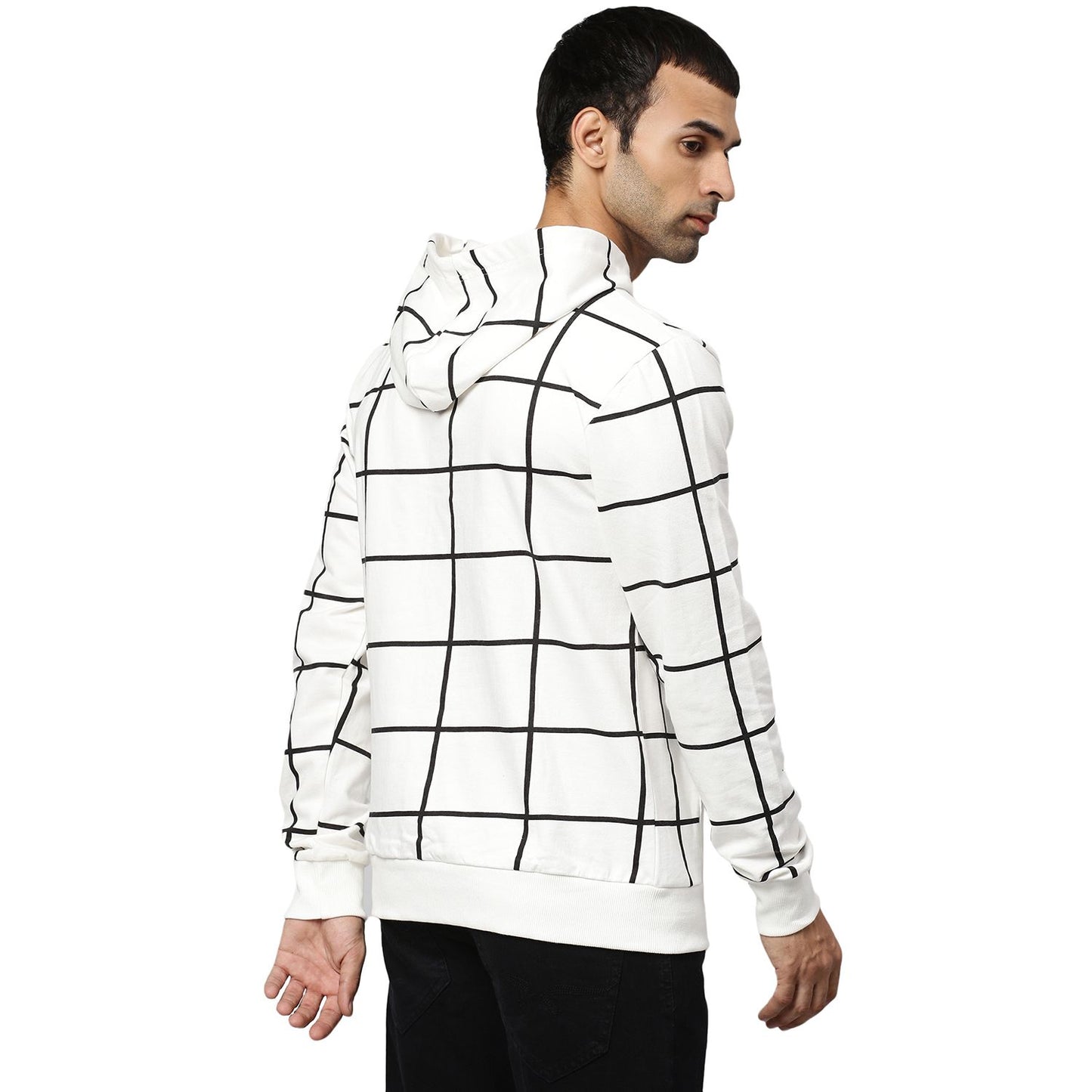 Campus Sutra Cotton Checkered Full Sleeves Regular Fit Hoodie - PURE