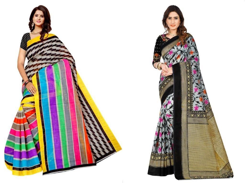 Gorgeous Mysore Silk With Printed Work Combo Pack Saree - PURE