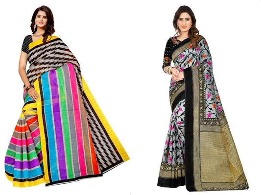 Gorgeous Mysore Silk With Printed Work Combo Pack Saree - PURE