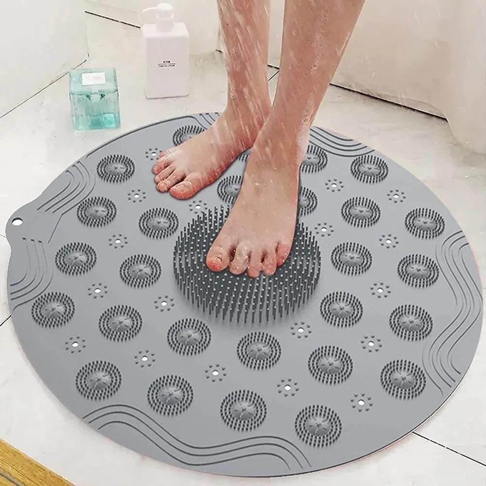 Bathroom Mat- Silicone Non Slip Round Bathroom Mat - PURE