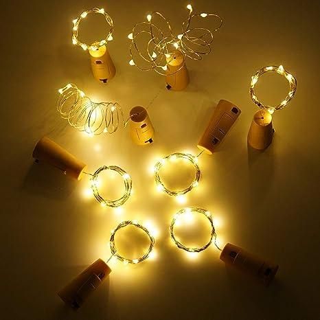 20 Led Wine Bottle Cork Copper Wire String Lights 2M Battery Operated (Warm White Pack Of 12) - PURE