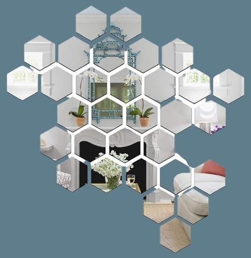 3D Acrylic Hexagon Mirror Wall Stickers(Set of 31) - PURE