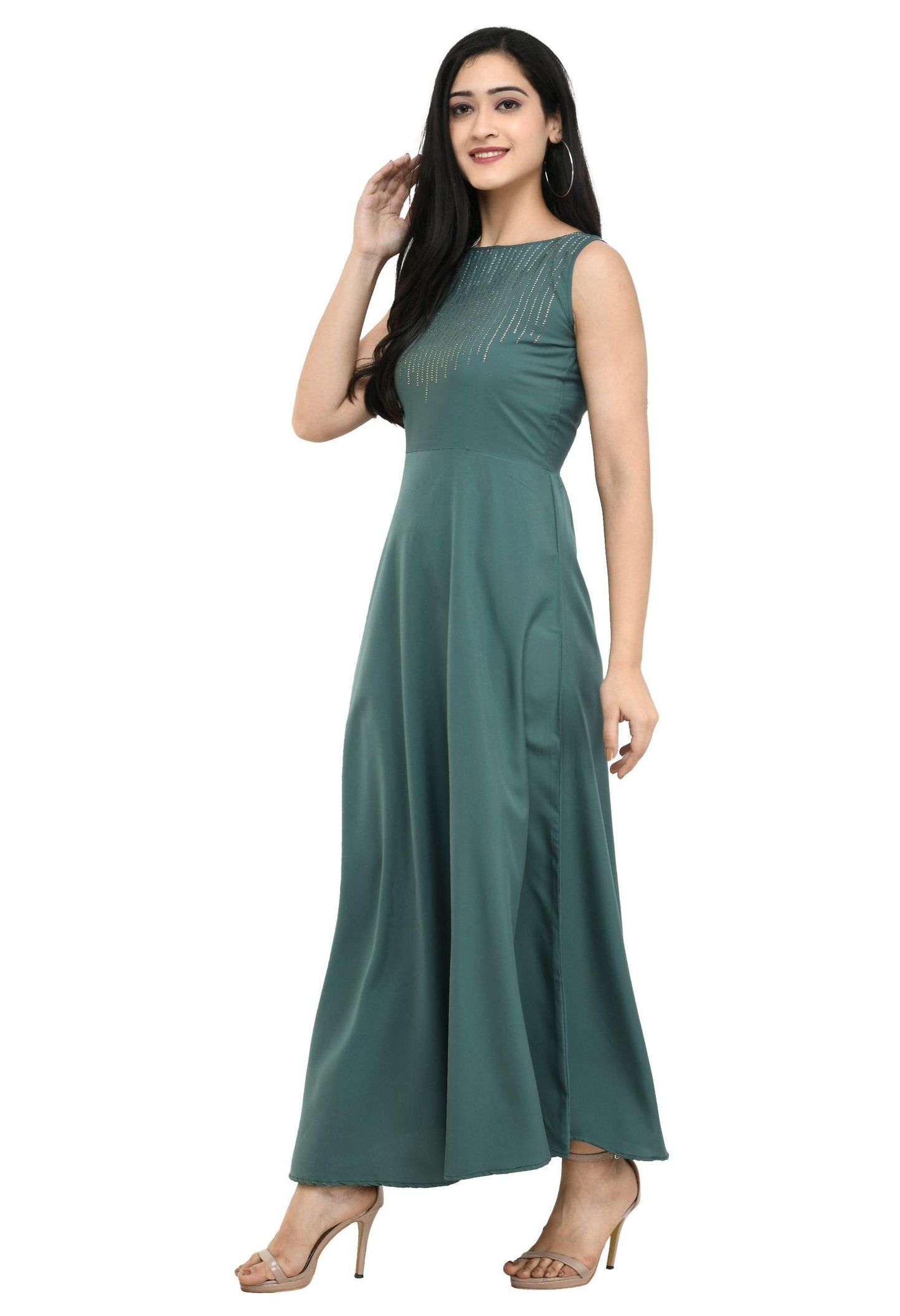 Women's Polyester Solid Maxi Dress - PURE