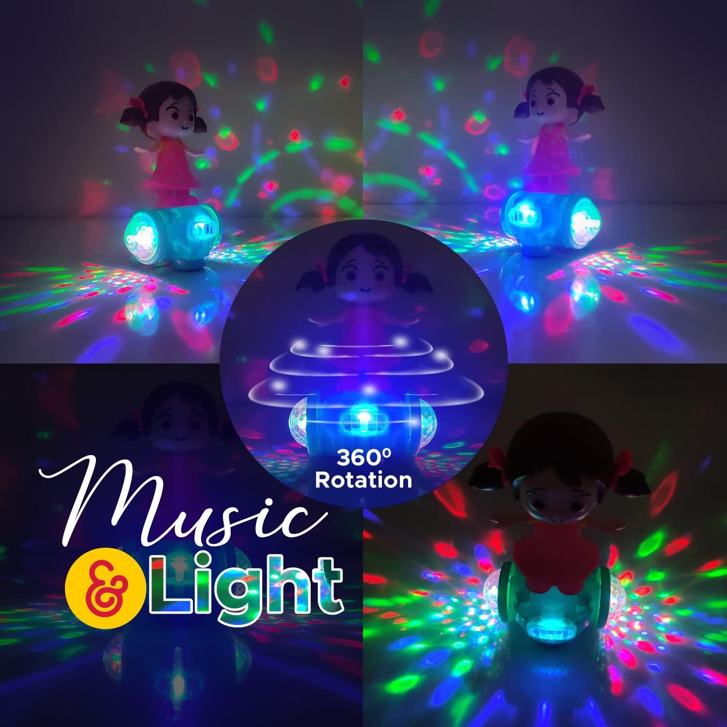 360 Degree Rotating Musical Dancing Girl with 5D Light & Musical Sound Multicolor - PURE