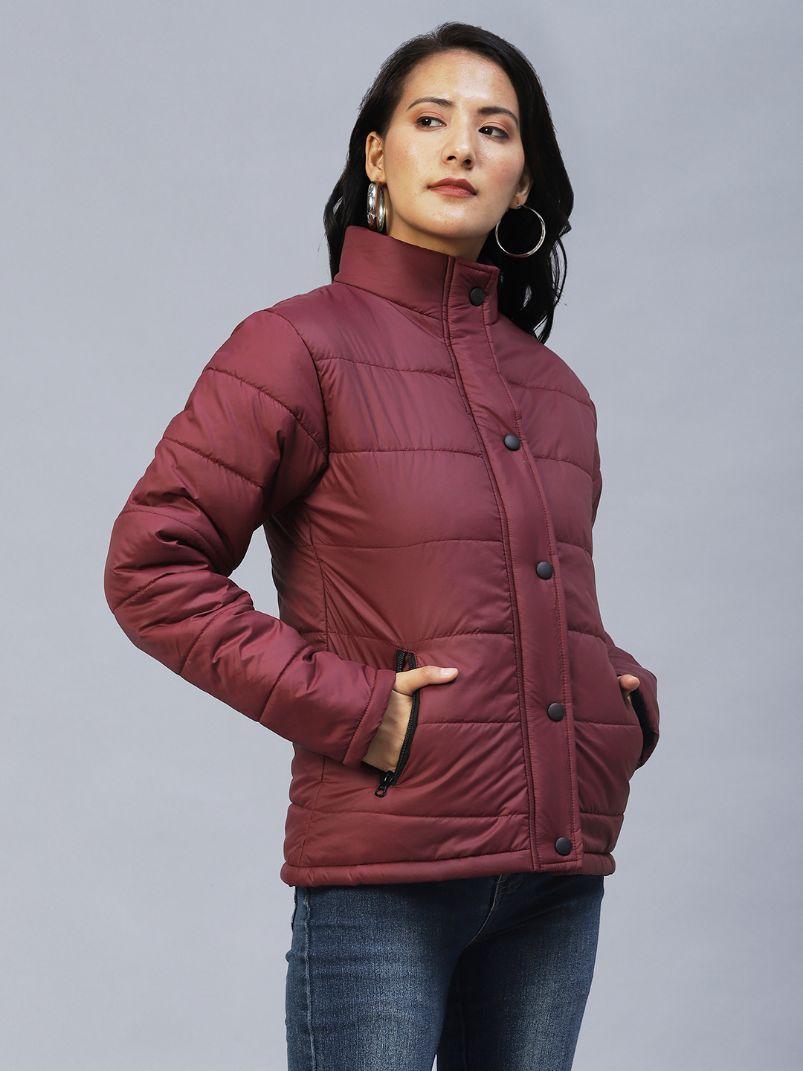 Rigo Women's Polyester Wine Puffer Jacket - PURE