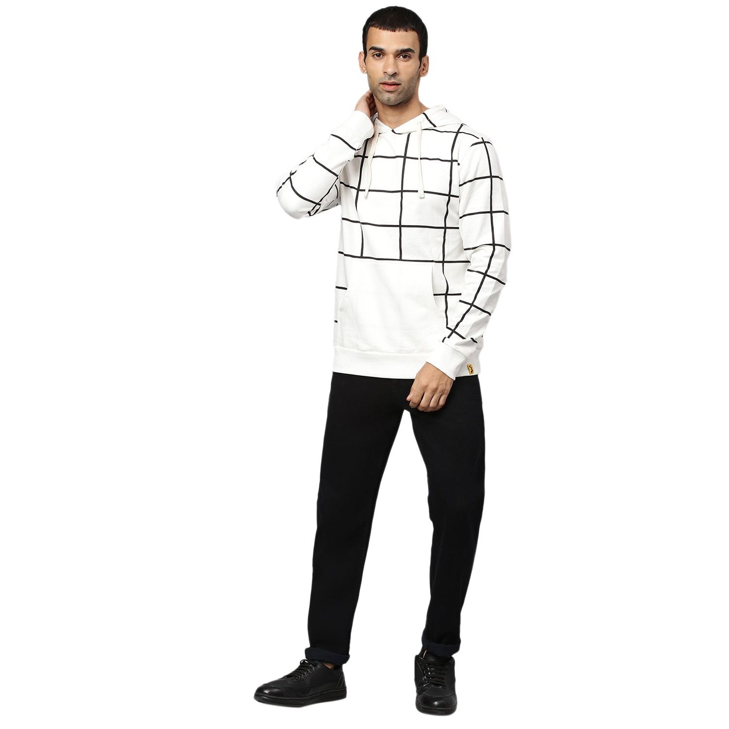 Campus Sutra Cotton Checkered Full Sleeves Regular Fit Hoodie - PURE