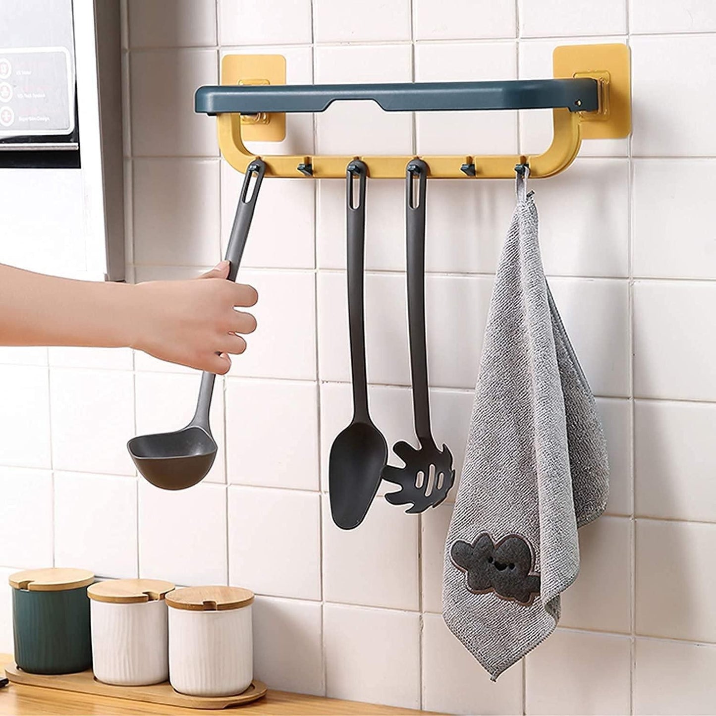 Double Layer Plastic Towel Rack with Hooks - PURE