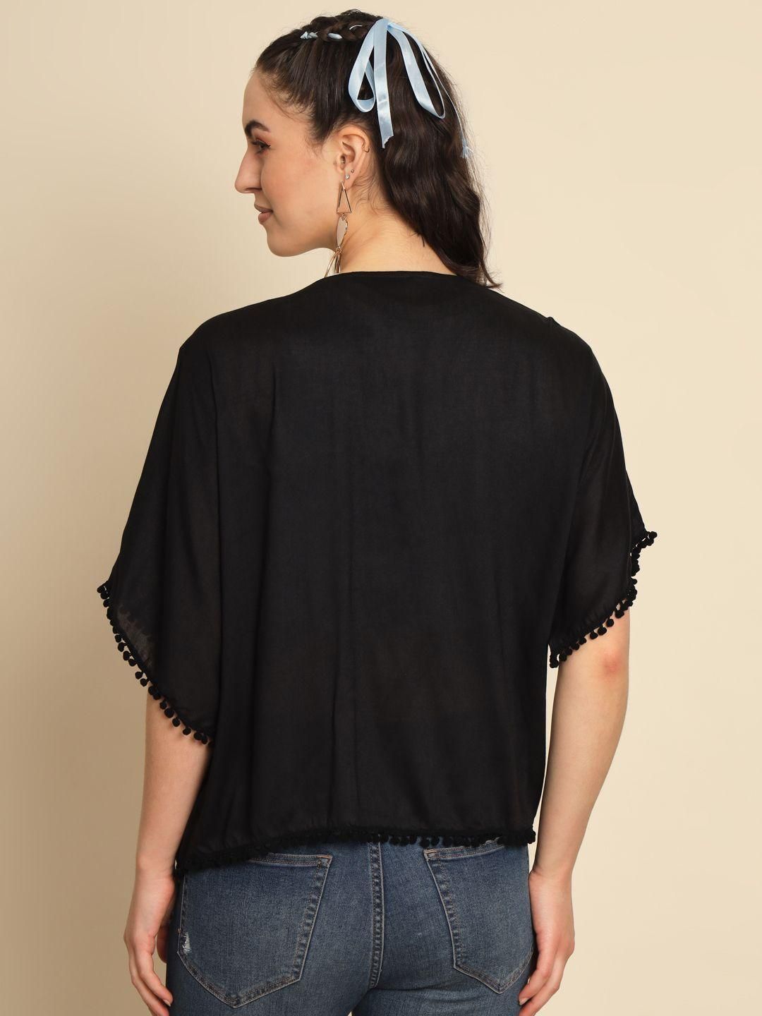 TRENDARREST Black Pom Pom Lace Shrug - PURE