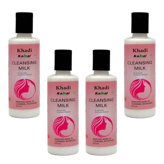 Khadi Kamal Herbal 100 Pure Natural & Organic Cleansing Milk For Men And Women For Smooth Soft & Clean Skin 210ml Pack of 4 - PURE