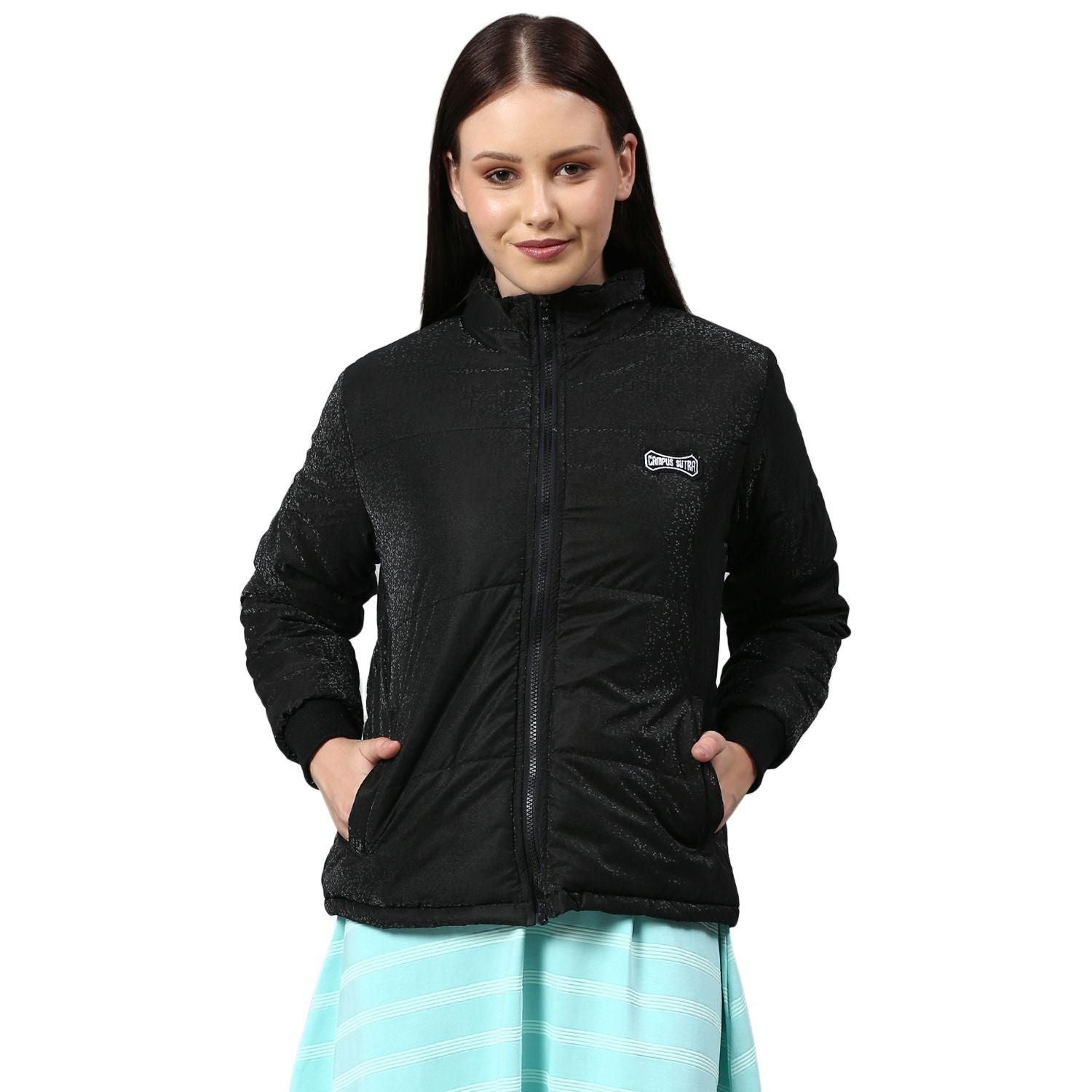 Campus Sutra Women Solid Stylish Casual Bomber Jacket - PURE