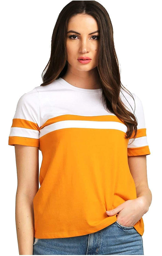 Women's Cotton Blend Color Block T-Shirt - PURE