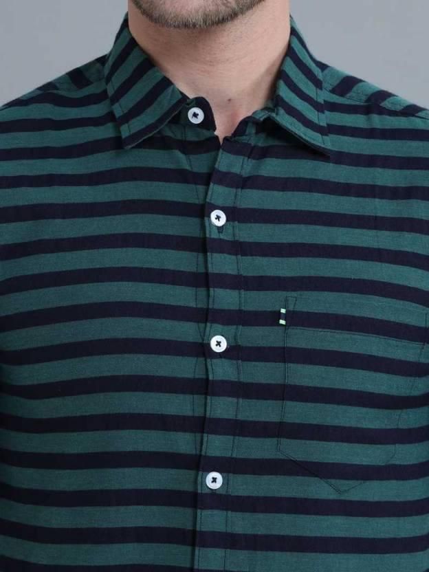 Men's Lycra Blend Stripe Print Casual Shirt - PURE