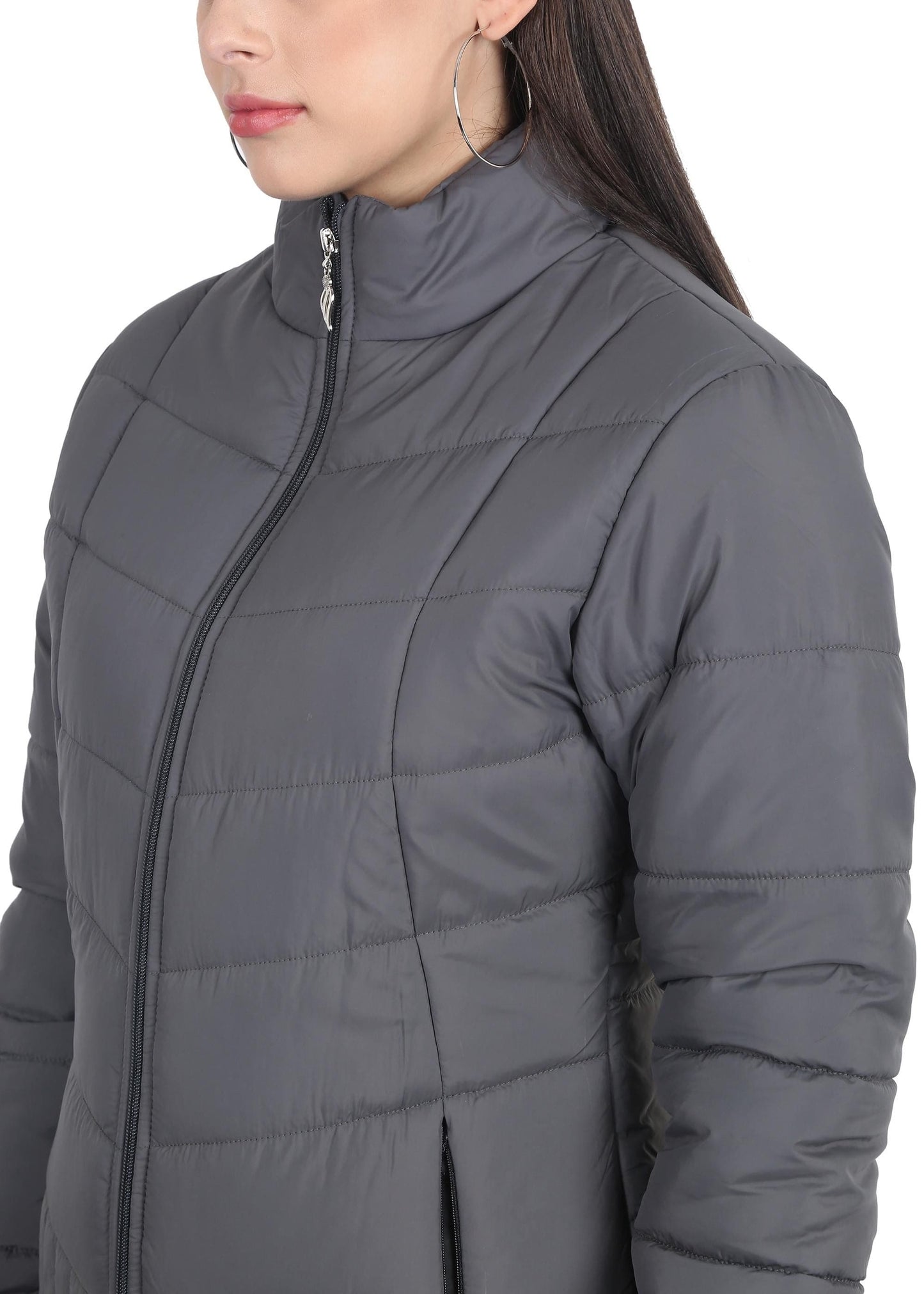 Xohy Women's Grey Winter Wear Full Sleeve Solid Puffer Jacket - PURE