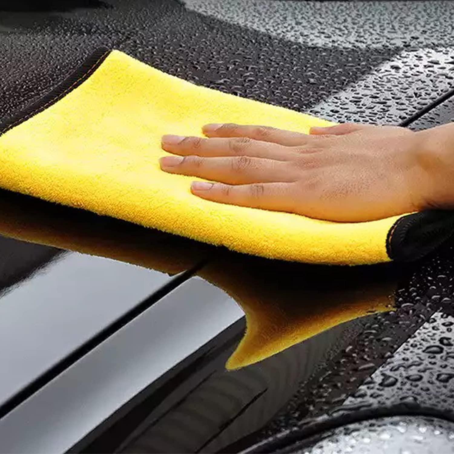 Microfibre Car Cloth (60x30 cm + 30x30 cm) ,Thick Plush Lint & Streak-Free Multipurpose Double-Sided Cloths Automotive Towels for Car Bike Cleaning Polishing Washing & Detailing (Pack of 2) - PURE