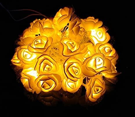 Rose Flower Led Serial String Lights - |10 Feet 14 Led Rose Lights for Home Decoration Indoor Outdoor(Warm White Plug-in) - PURE