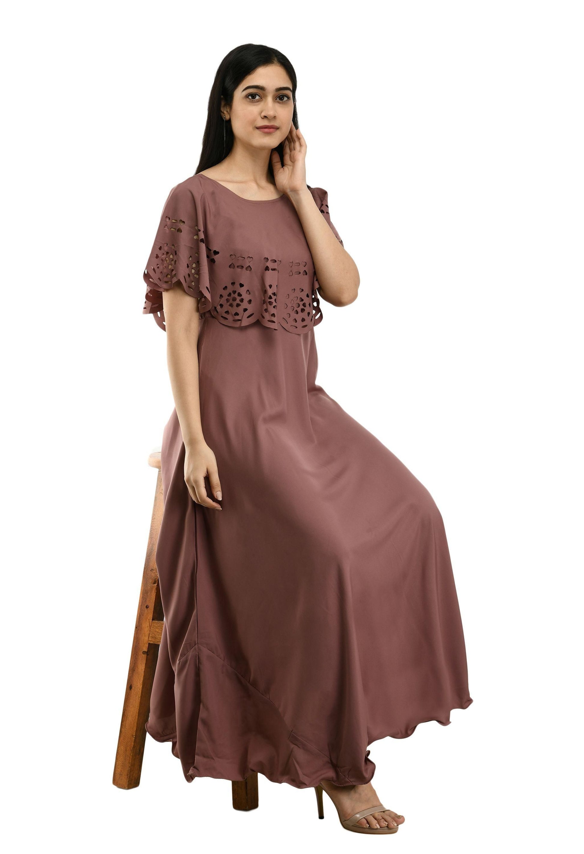 Women's Polyester Solid Maxi Dress - PURE