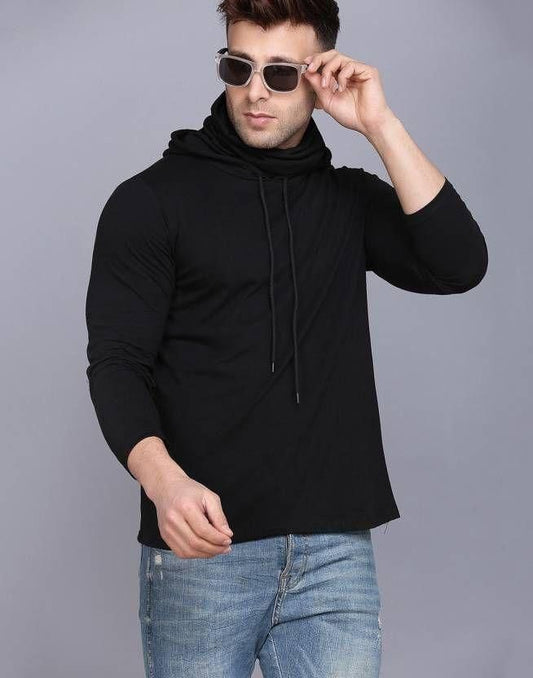 Denzolee Solid Hooded T-Shirt With Mask For Men's - PURE