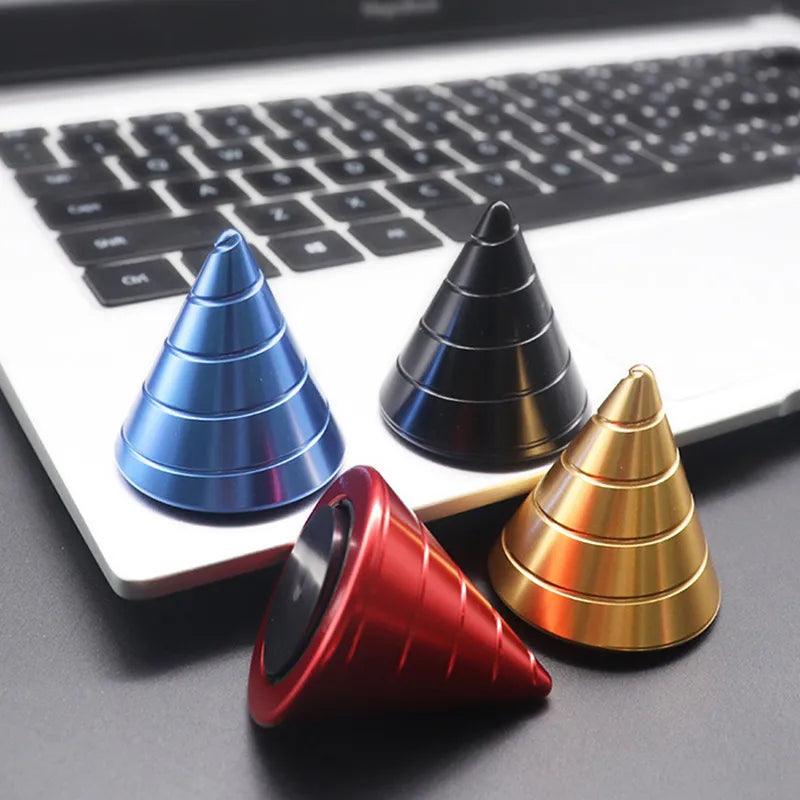 Metal Desktop Stress Relief Cone Gyroscope Office Desk Fidget Toys Optical Illusion Flowing Finger Toys Table Fidget Toys - PURE